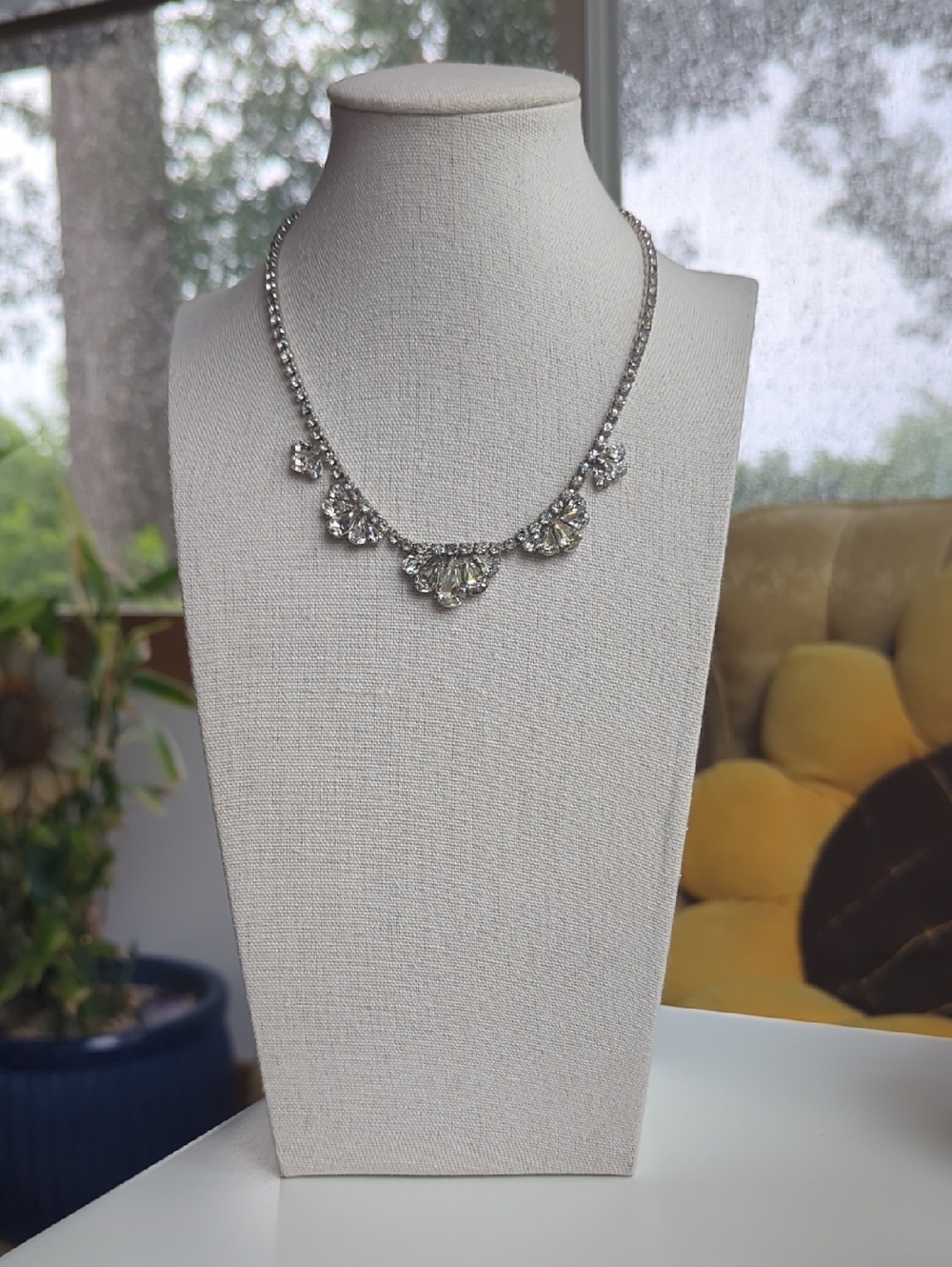 Vintage Crystal Foil Back, Gold Plated, Teardrop Necklace - 15"